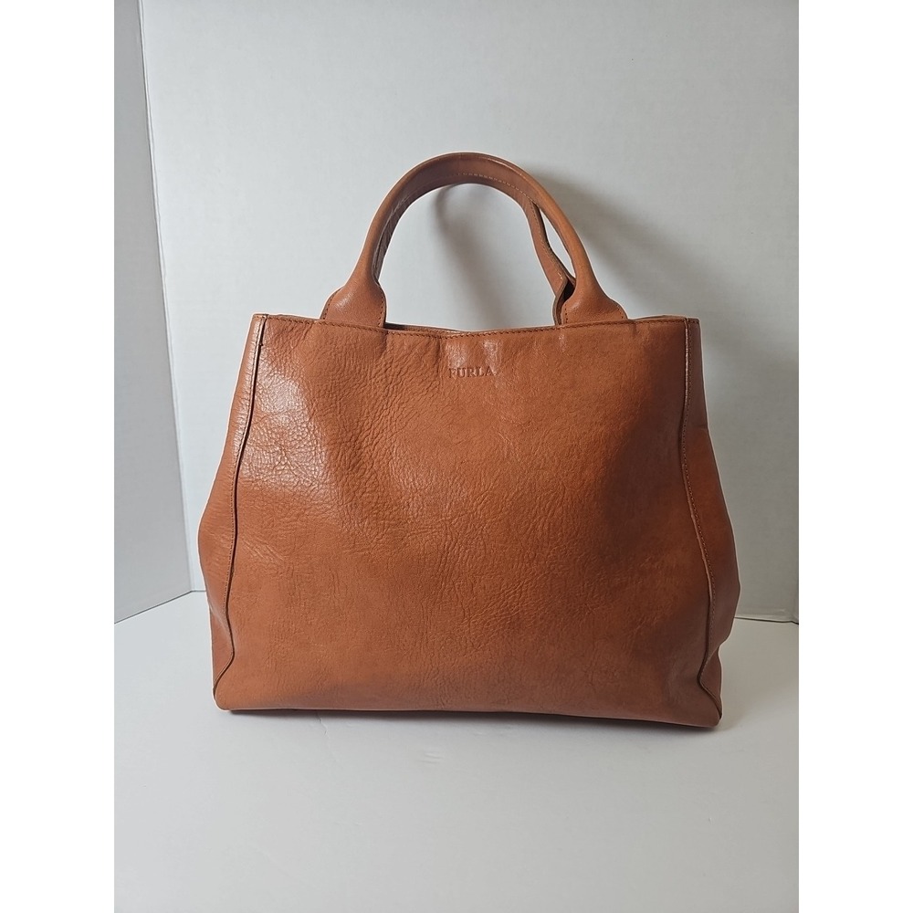 Furla Genuine Leather Medium Tote- Brown/ Orange‎ Made In Italy